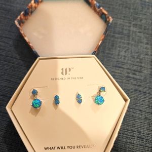NWT Lab Grown Aqua Blue Fire Opal Earrings